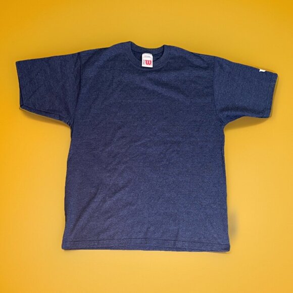 Vintage Wilson Blank T-Shirt Navy Blue Sz L Logo Single Stitch Sleeve 90s - Picture 1 of 5